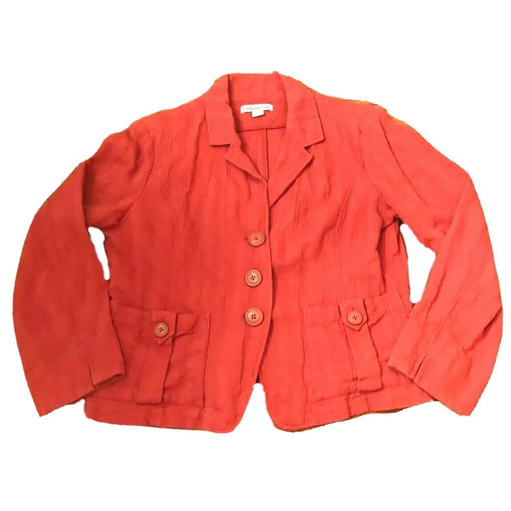 12P Coldwater Creek Orange 3 Button Long Sleeve Textured Jacket Front Pockets